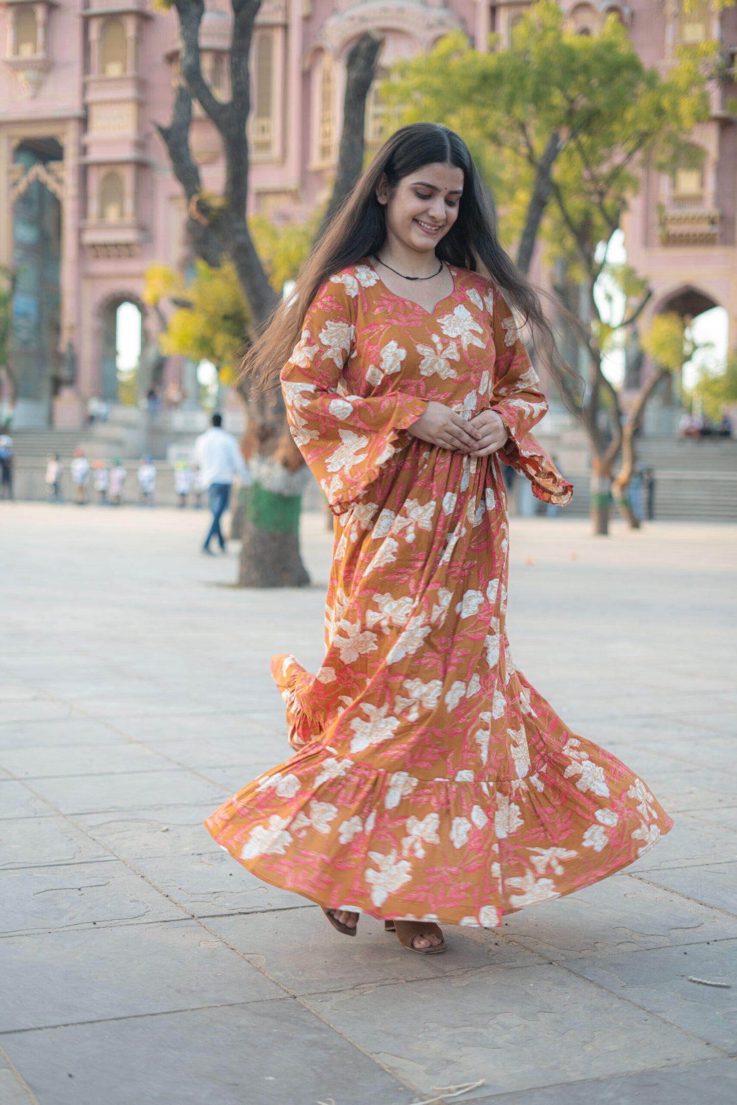DARK MUSTARD BROWN TIER DRESS