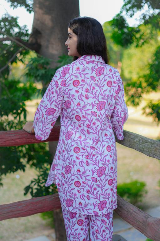 CREAM PINK JAAL CO-ORD SET