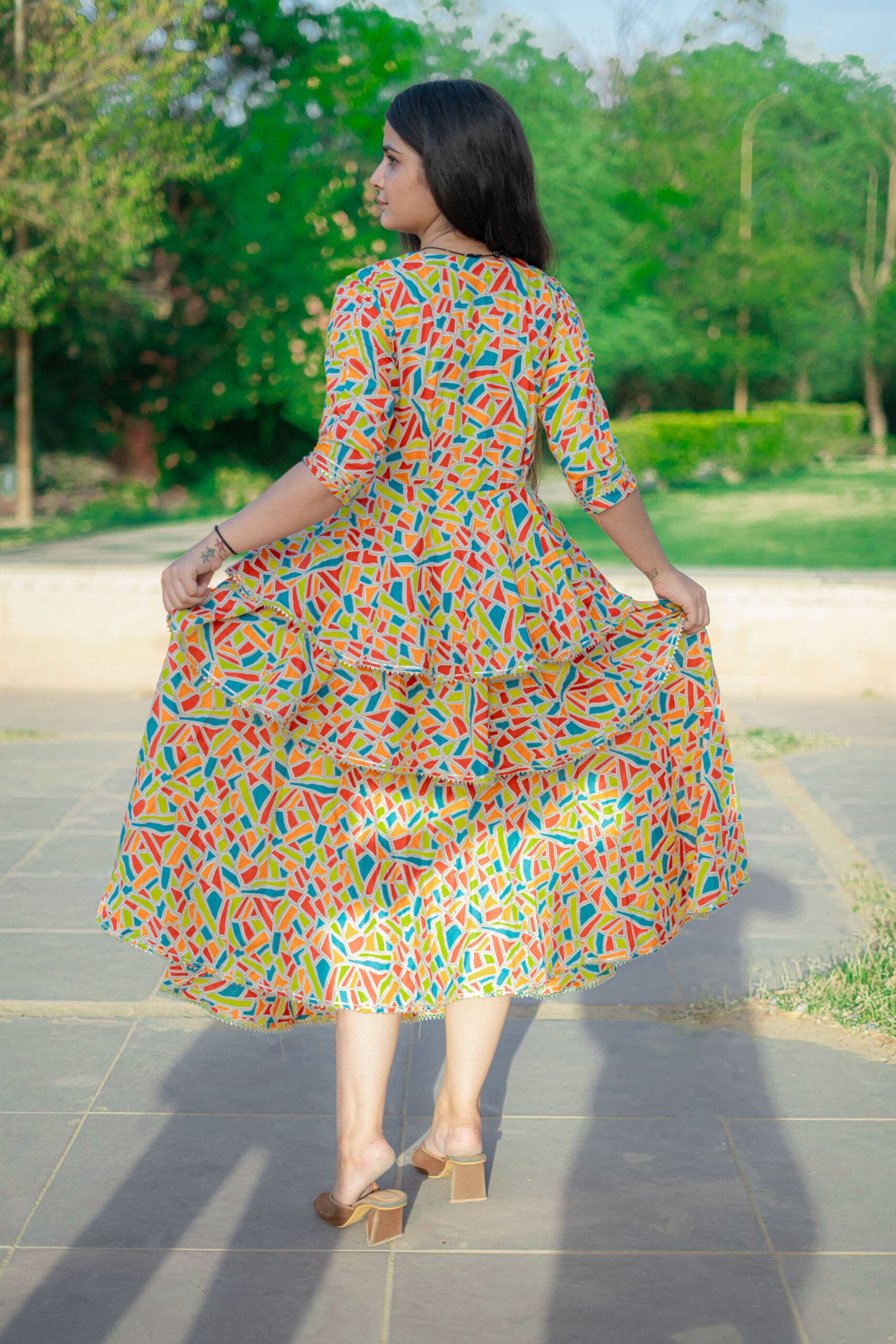 MULTI COLOUR UMBRELLA TIER DRESS
