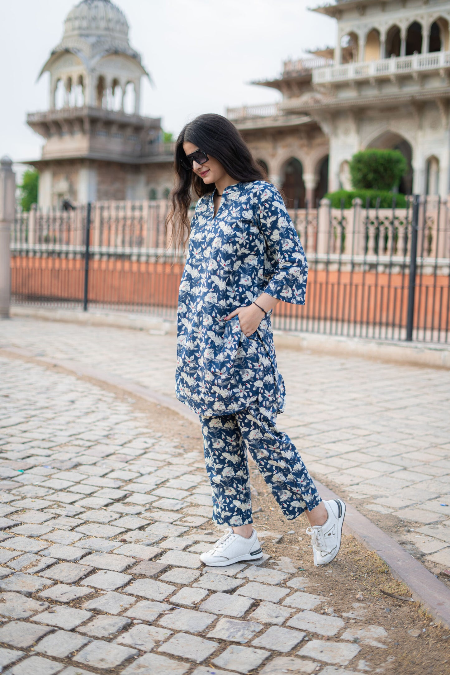 NAVY FLORAL COTTON CO-ORD SET