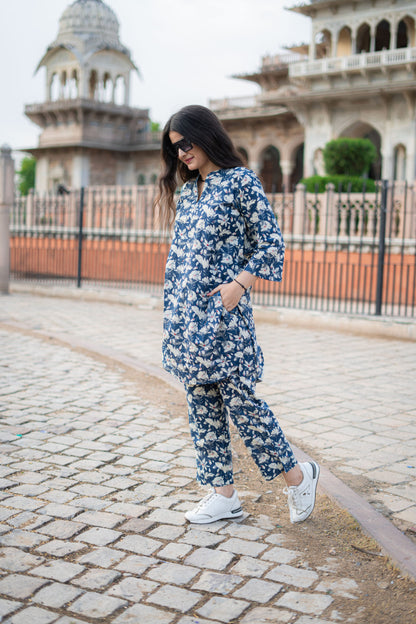 NAVY FLORAL COTTON CO-ORD SET