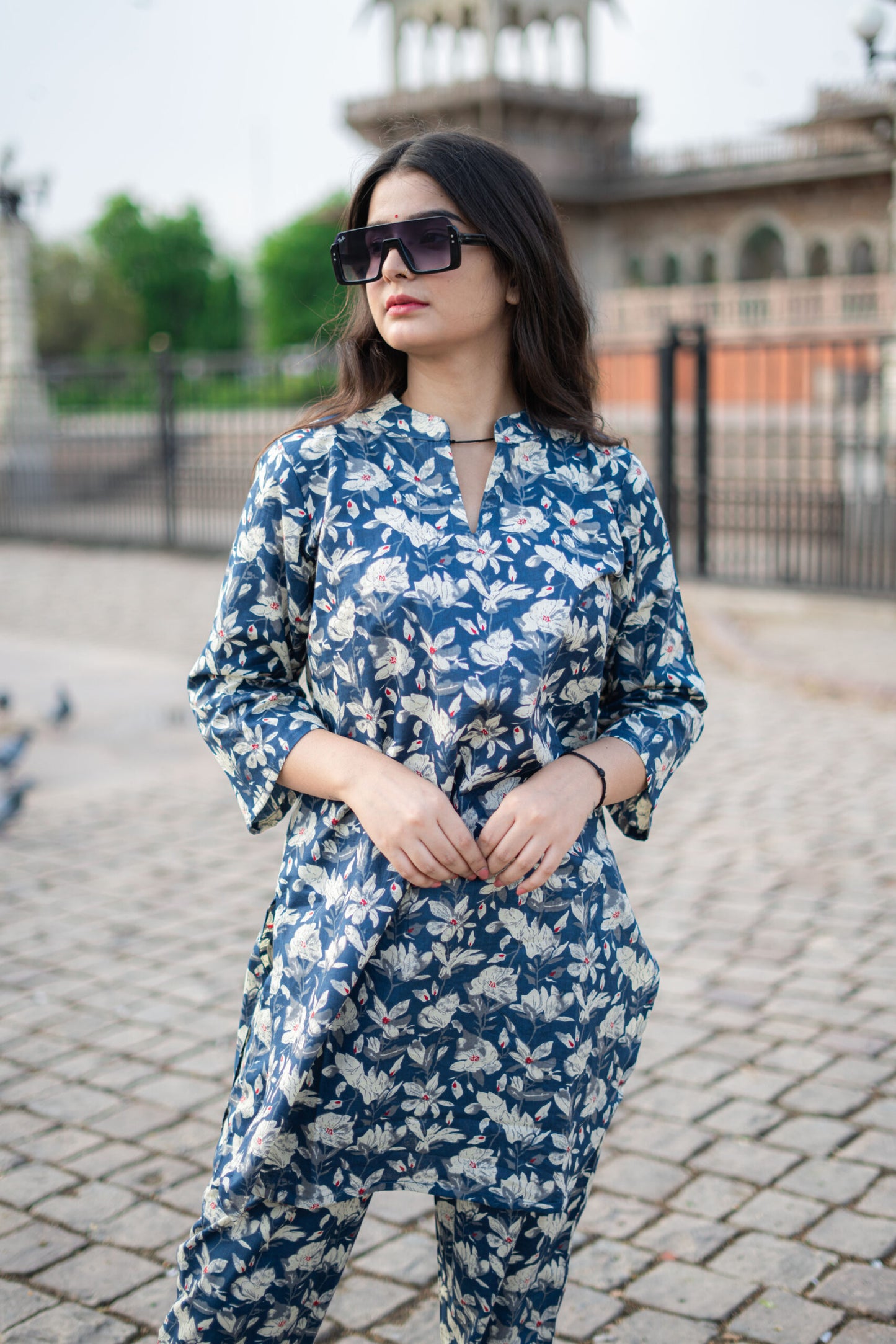 NAVY FLORAL COTTON CO-ORD SET