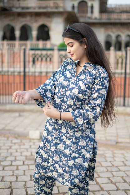 NAVY FLORAL COTTON CO-ORD SET