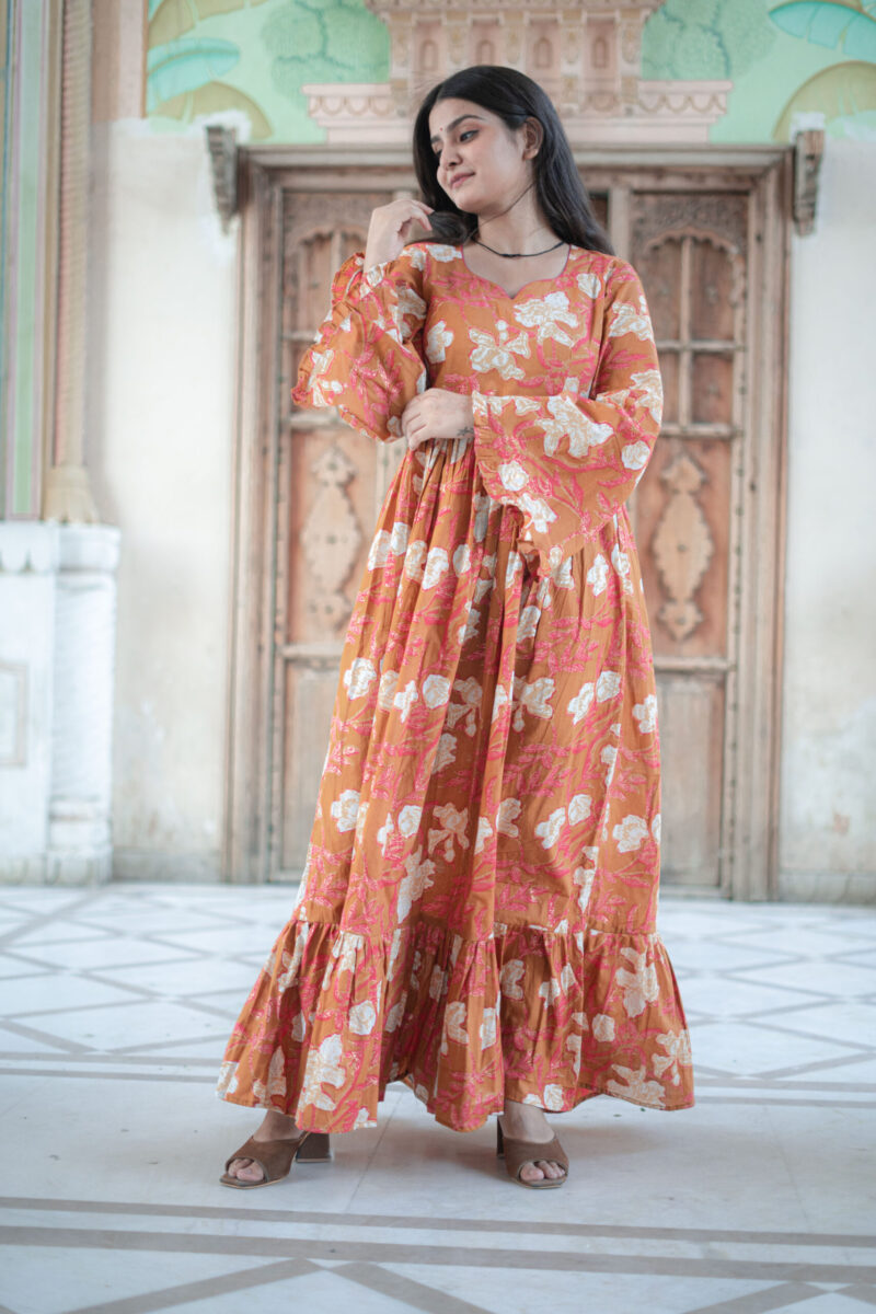 DARK MUSTARD BROWN TIER DRESS