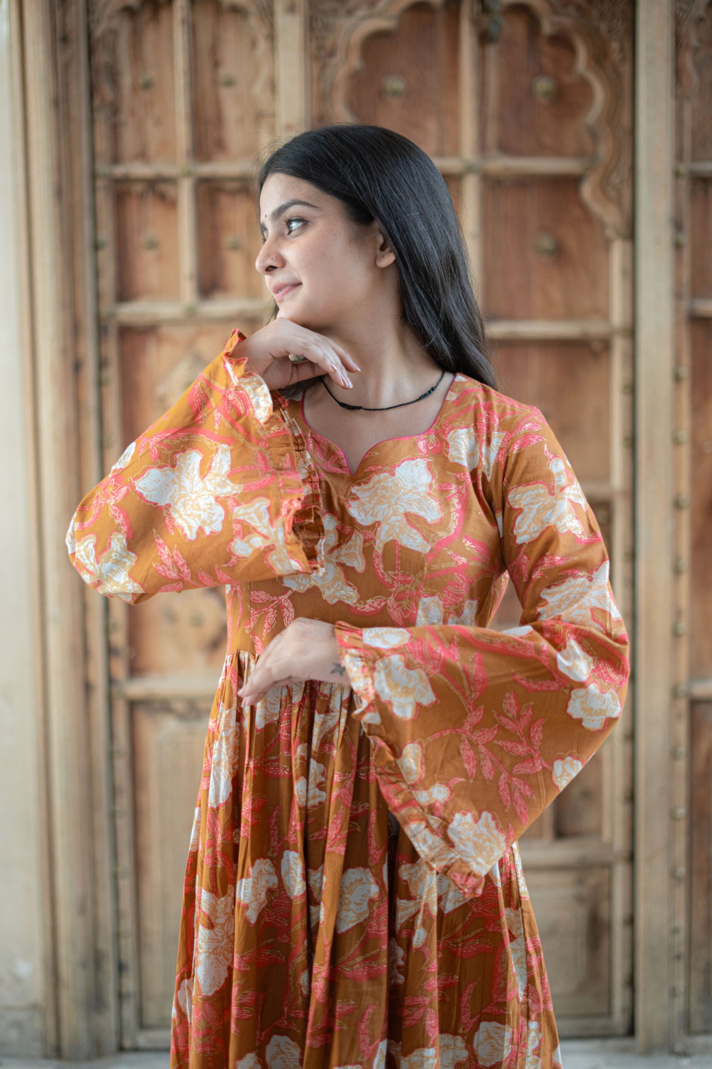 DARK MUSTARD BROWN TIER DRESS