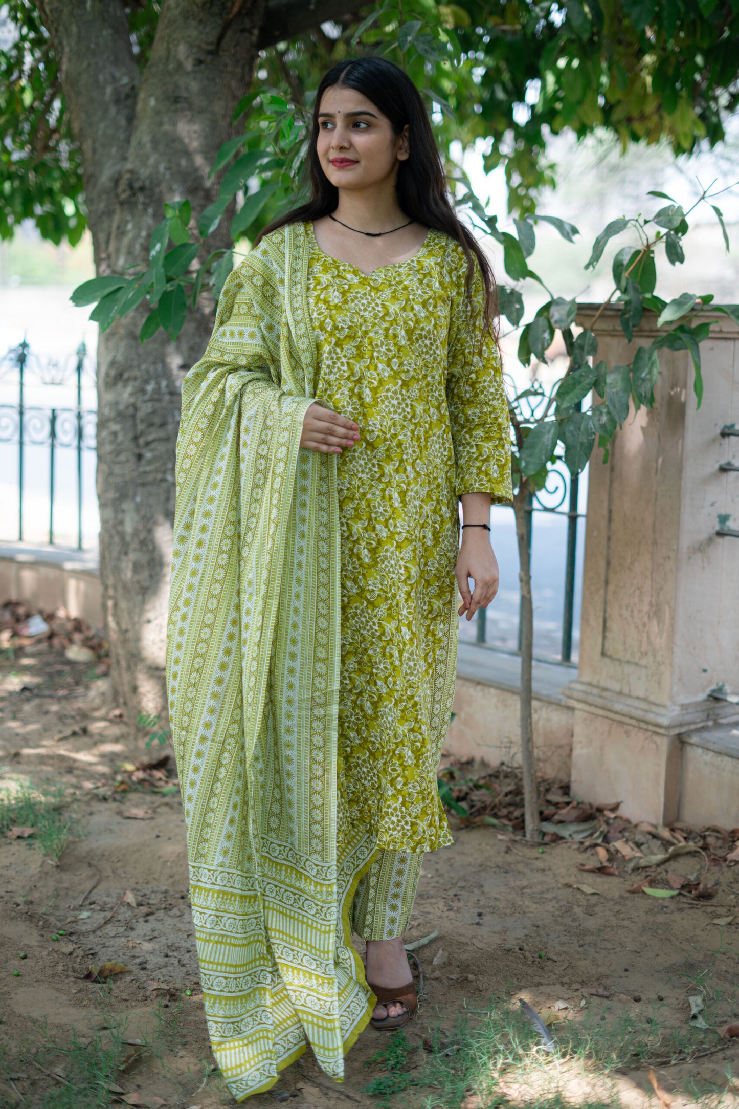 LIME GREEN FLORAL SUIT SET
