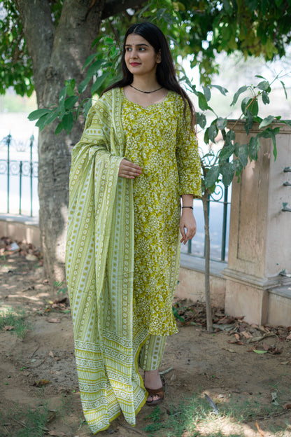 LIME GREEN FLORAL SUIT SET