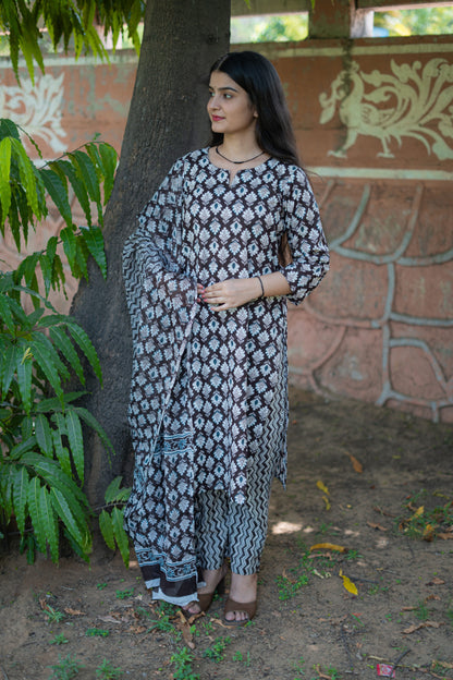 BROWN COFFEE COTTON SUIT SET