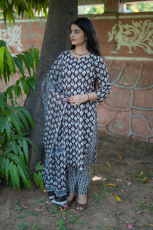 BROWN COFFEE COTTON SUIT SET