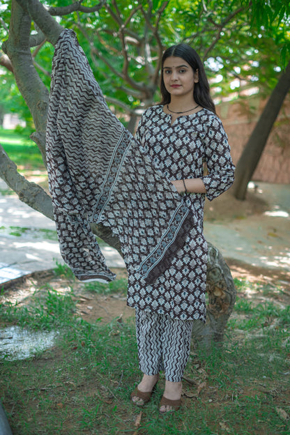 BROWN COFFEE COTTON SUIT SET