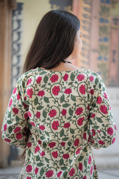 CREAM PINK KANTHA SUIT SET