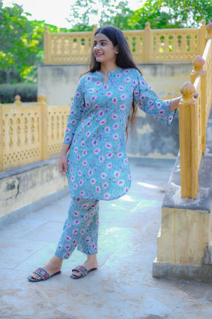 SKY BLUE LOTUS FLOWER CO-ORD SET