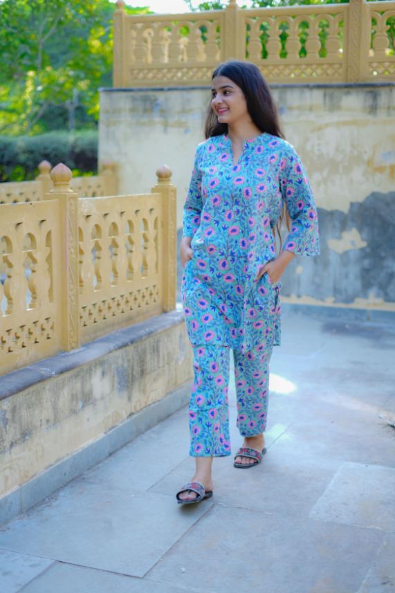 SKY BLUE LOTUS FLOWER CO-ORD SET