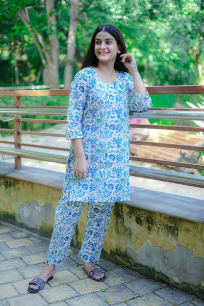 CREAM BLUE FLORAL CO-ORD SET