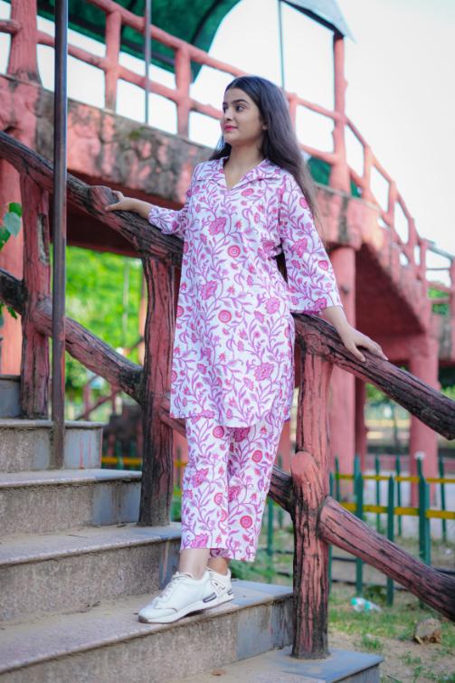 CREAM PINK JAAL CO-ORD SET