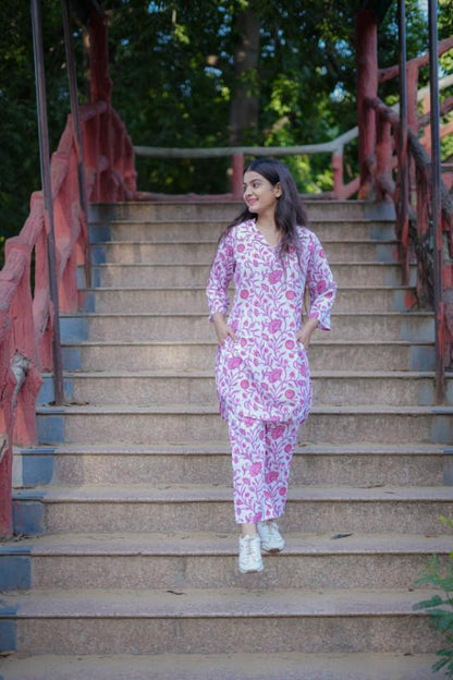 CREAM PINK JAAL CO-ORD SET