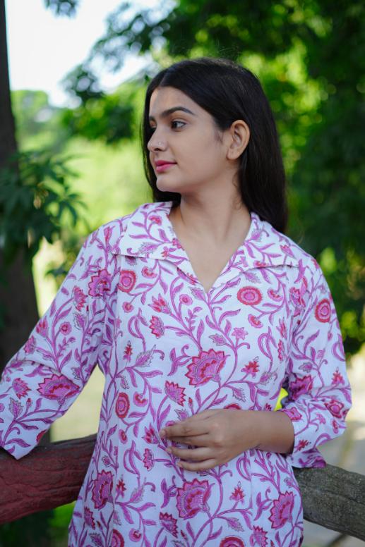 CREAM PINK JAAL CO-ORD SET