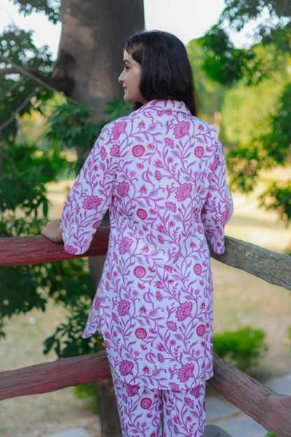 CREAM PINK JAAL CO-ORD SET