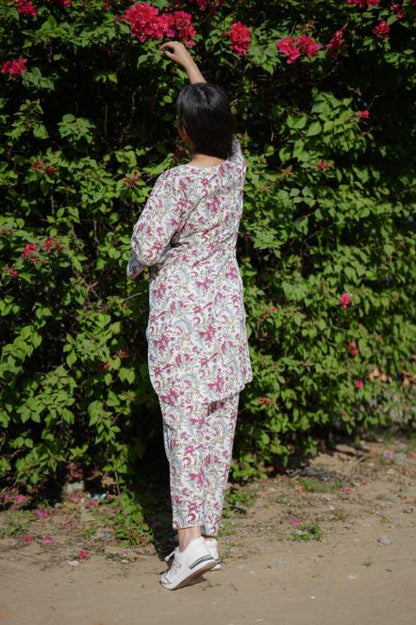 CREAM RED JAAL CO-ORD SET