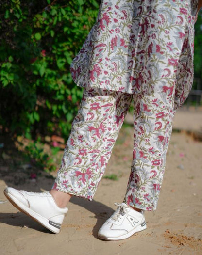 CREAM RED JAAL CO-ORD SET
