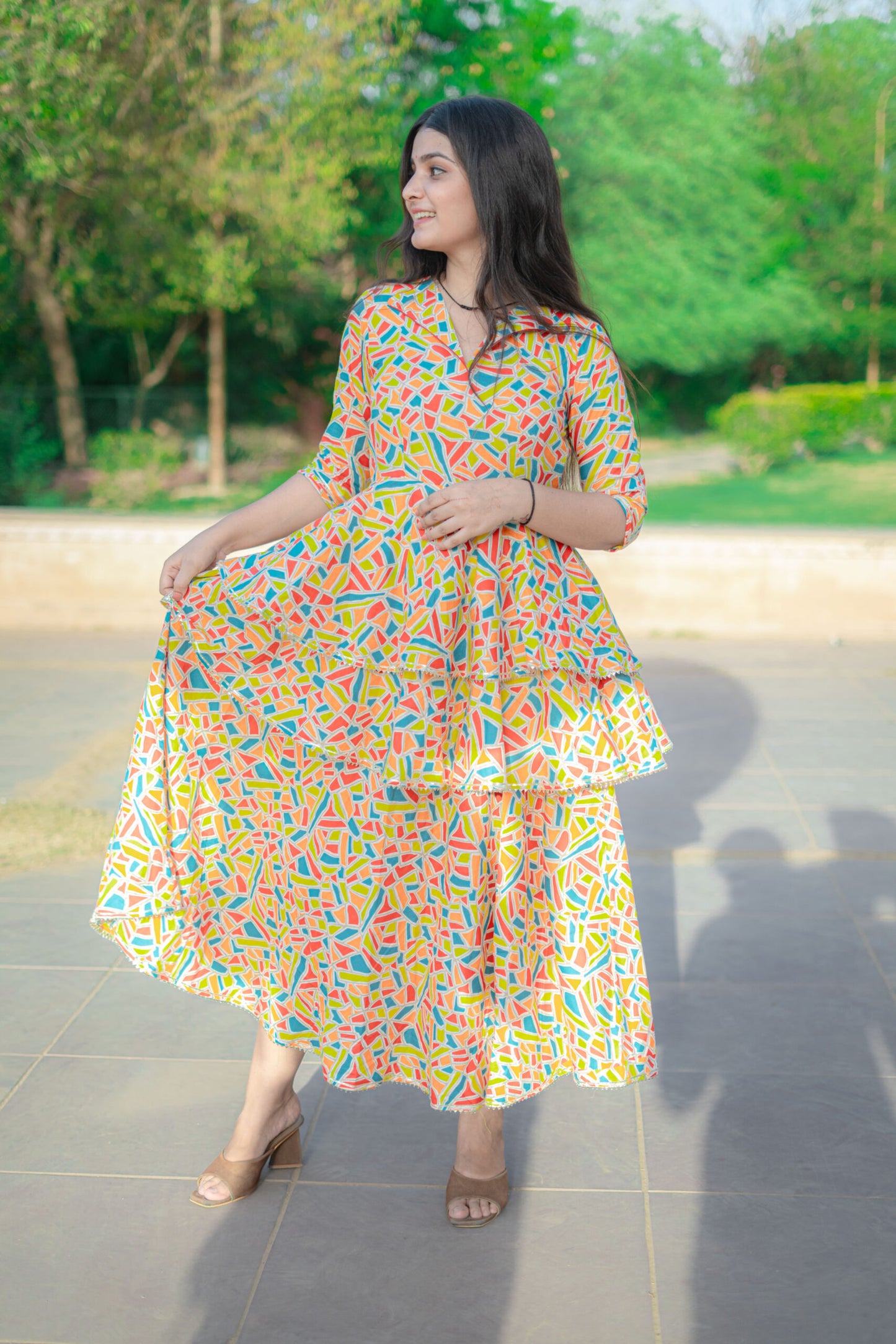 MULTI COLOUR UMBRELLA TIER DRESS