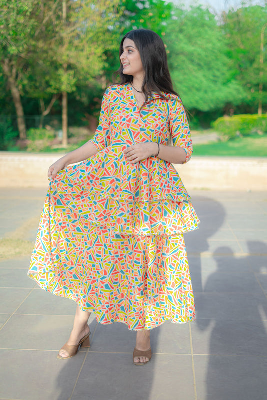 MULTI COLOUR UMBRELLA TIER DRESS