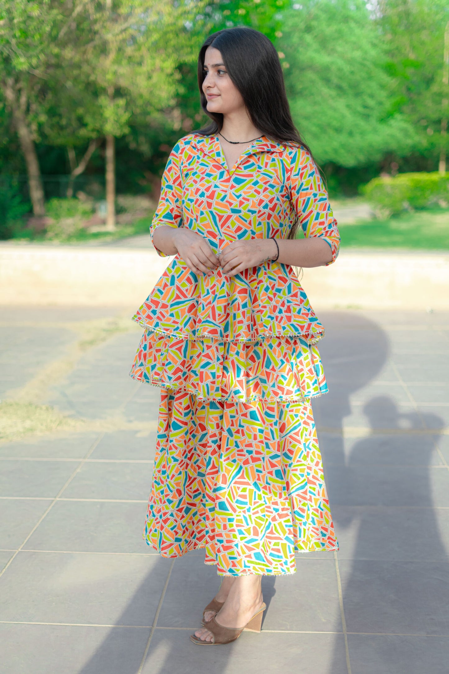 MULTI COLOUR UMBRELLA TIER DRESS