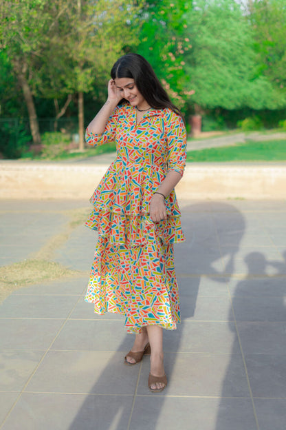 MULTI COLOUR UMBRELLA TIER DRESS