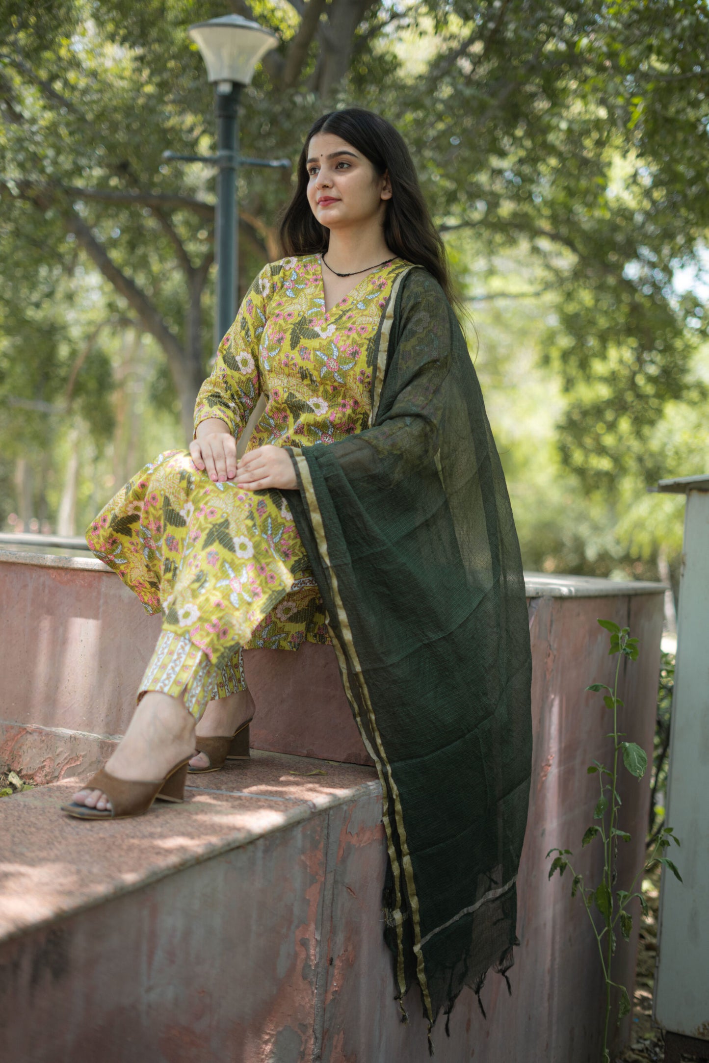 MUSTARD YELLOW KATHA SUIT SET
