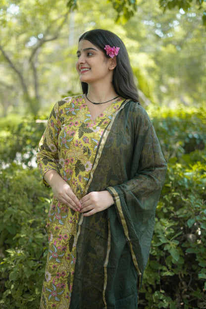 MUSTARD YELLOW KATHA SUIT SET