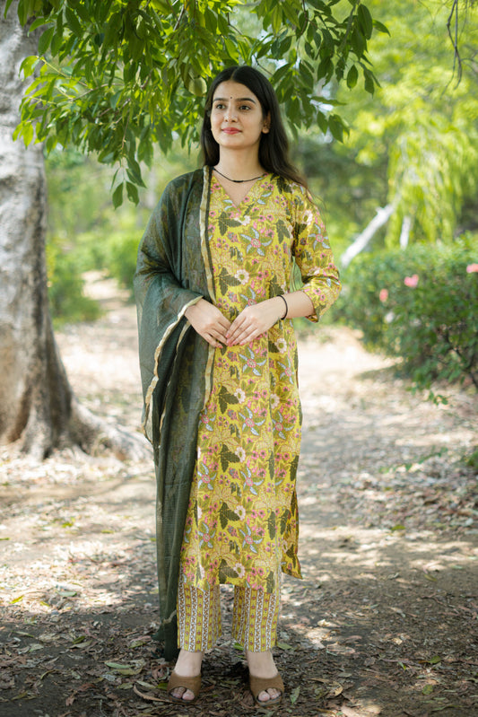 MUSTARD YELLOW KATHA SUIT SET