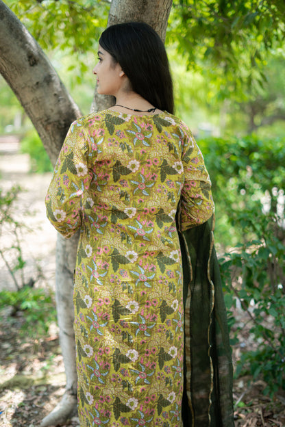 MUSTARD YELLOW KATHA SUIT SET