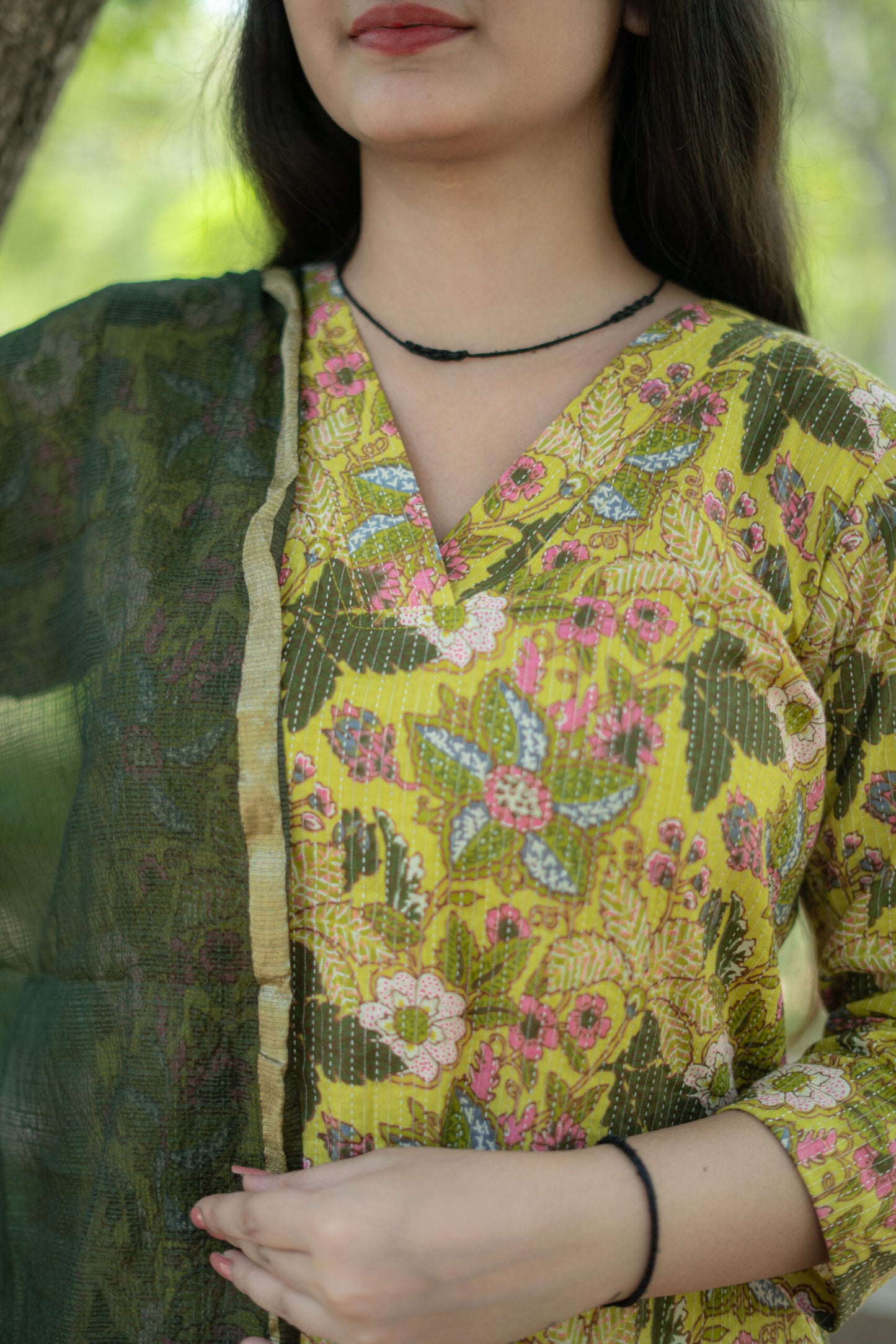 MUSTARD YELLOW KATHA SUIT SET