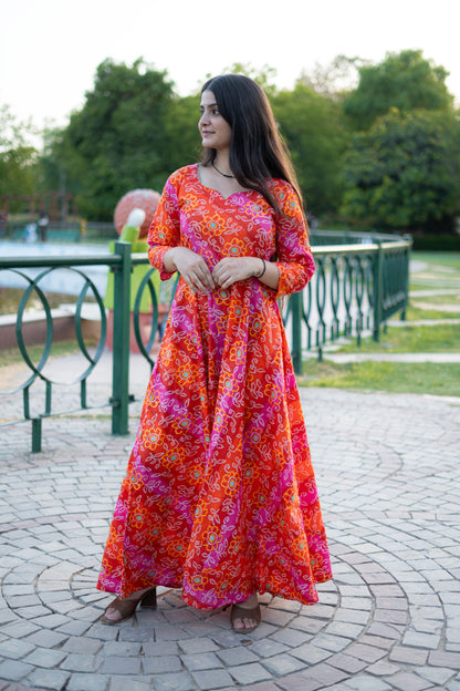 RANI PINK BANDHANI LONG DRESS