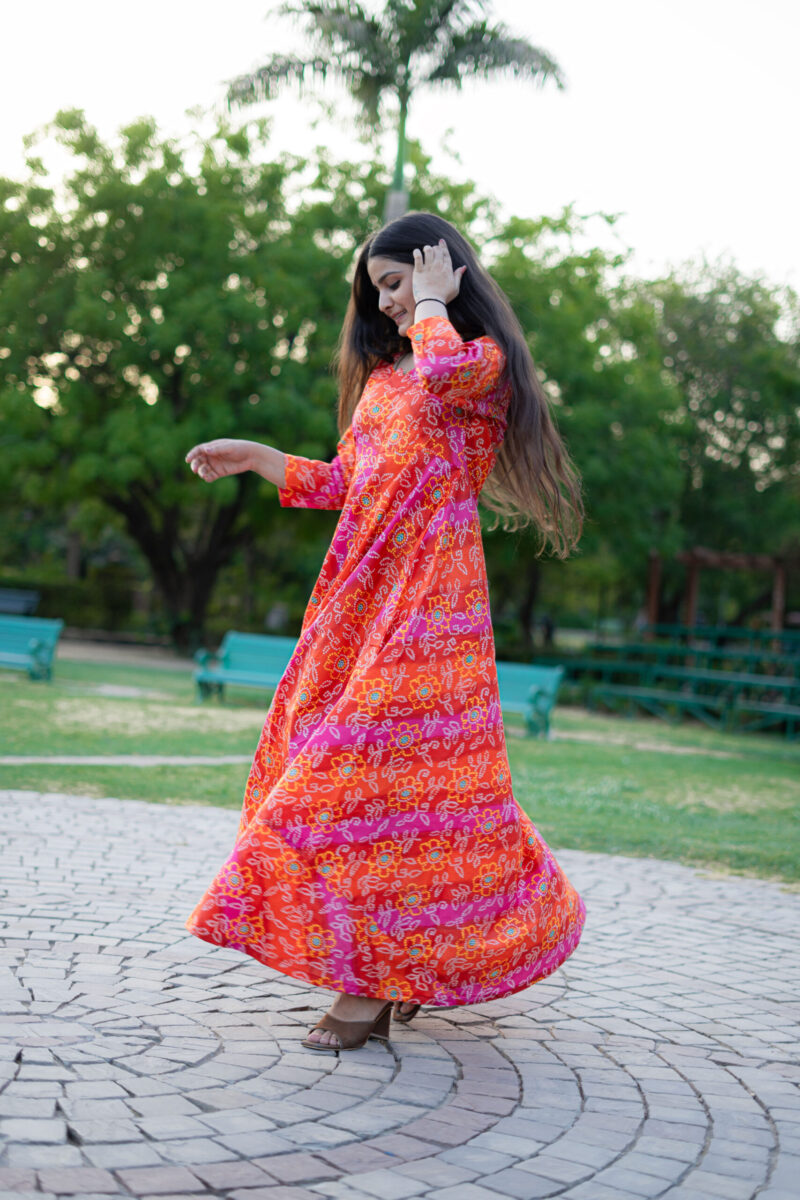 RANI PINK BANDHANI LONG DRESS