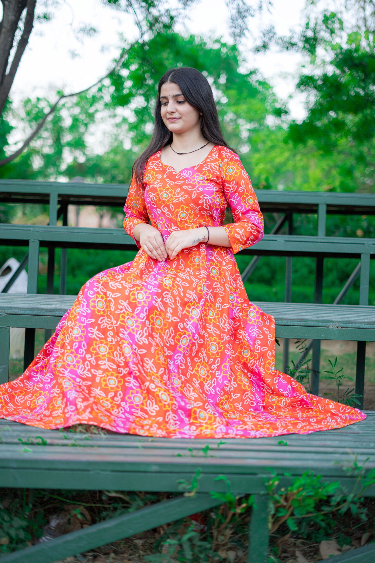 RANI PINK BANDHANI LONG DRESS