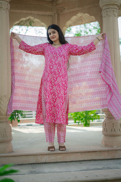 NEON PINK FLORAL SUIT SET