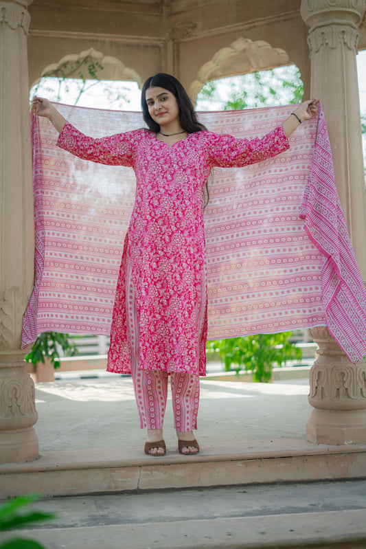 NEON PINK FLORAL SUIT SET