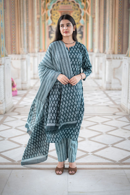 DEEP TURQUOISE BOOTA SUIT SET