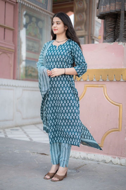 DEEP TURQUOISE BOOTA SUIT SET