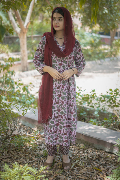 PURPLE BOOTA CHIFFON SUIT SET