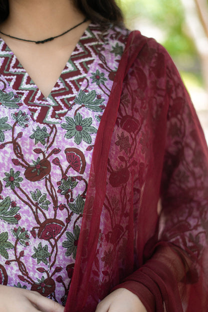 PURPLE BOOTA CHIFFON SUIT SET