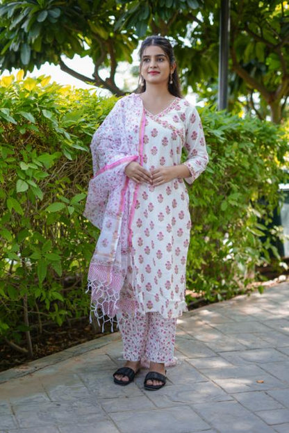WHITE PINK FLORAL SUIT SET