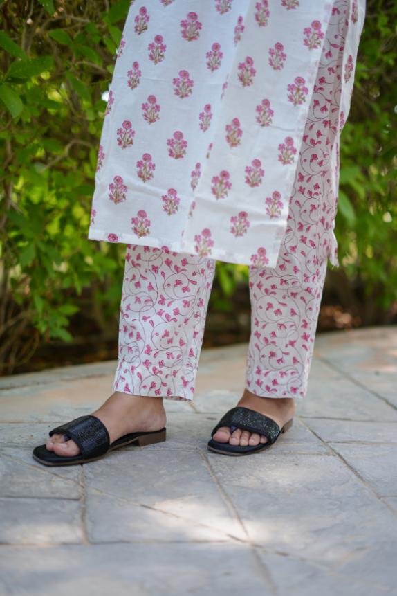 WHITE PINK FLORAL SUIT SET