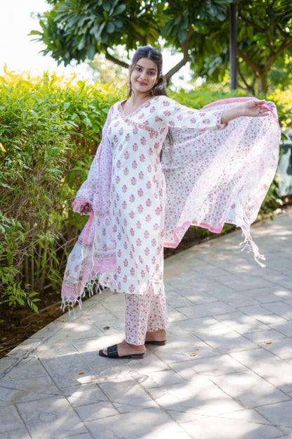 WHITE PINK FLORAL SUIT SET