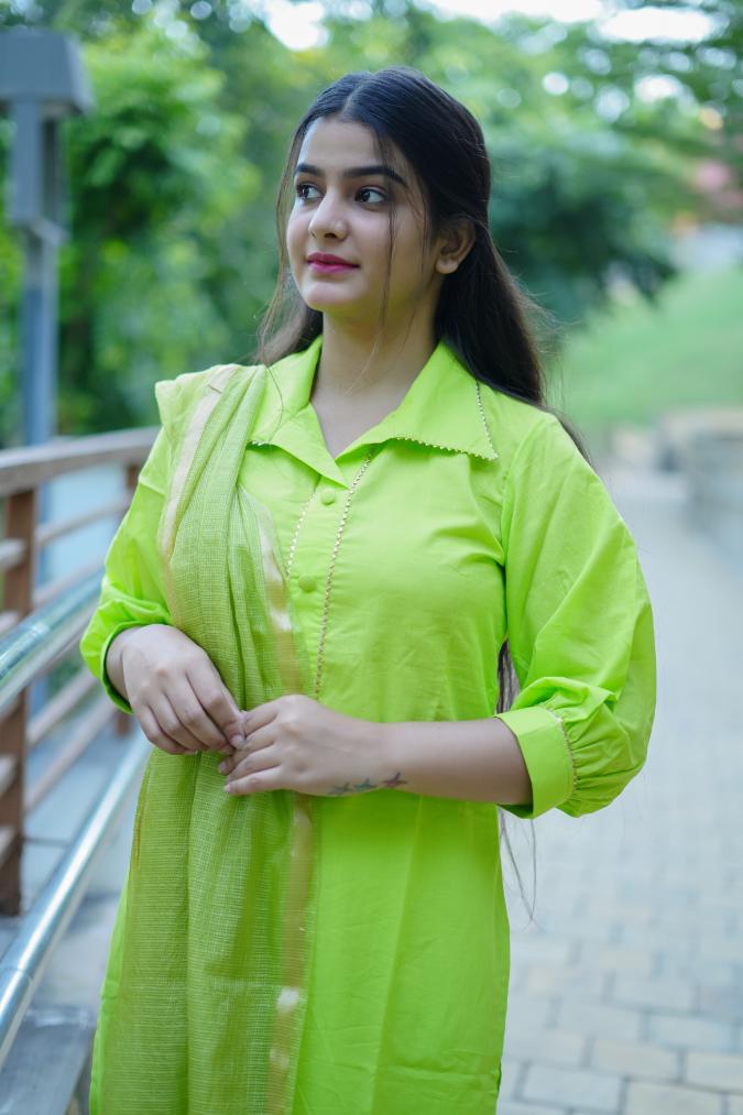 LIME GREEN AFFGANI SUIT SET