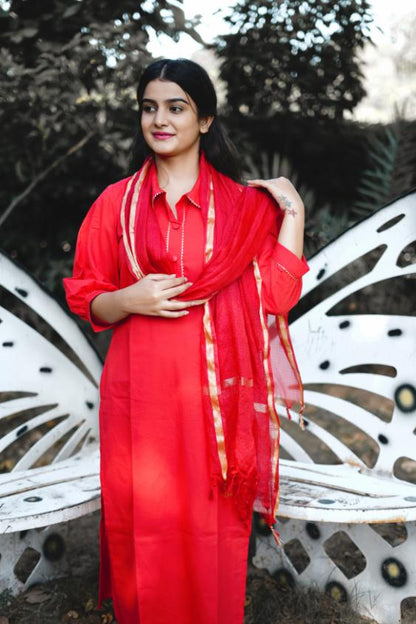 RED AFFGANI SUIT SET