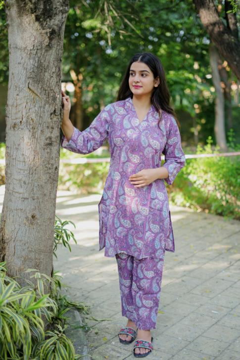 PURPLE FLORAL COTTON CO-ORD SET