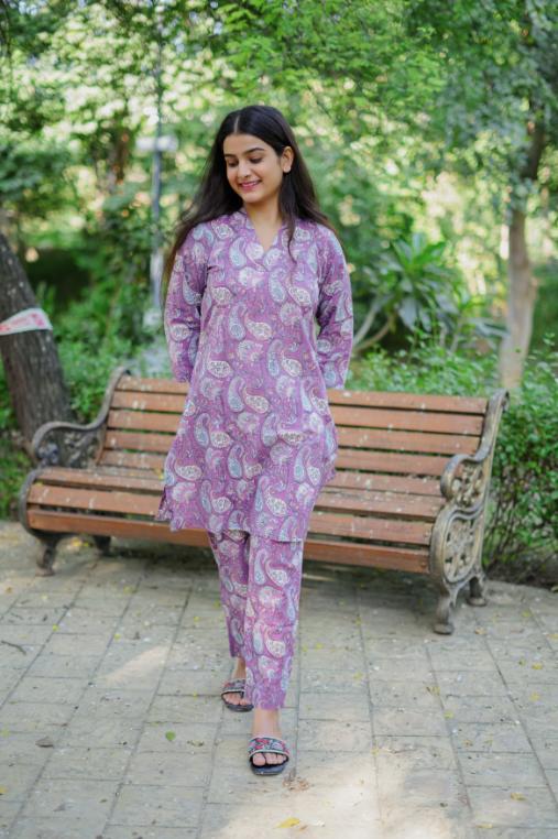 PURPLE FLORAL COTTON CO-ORD SET