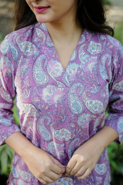 PURPLE FLORAL COTTON CO-ORD SET